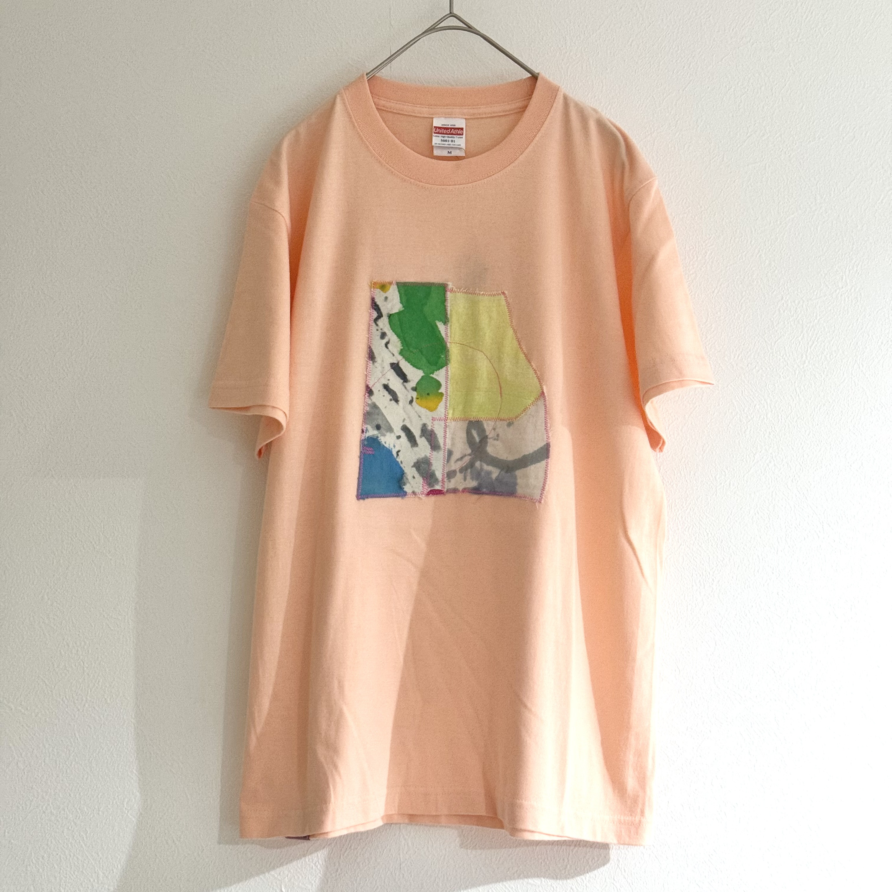 手染めコラージュTシャツ / Coral pink ユニセックスMサイズ