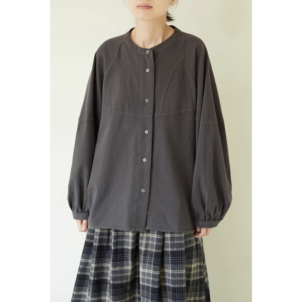 レディース綿素材シャツ バルーンスリーブ 長袖