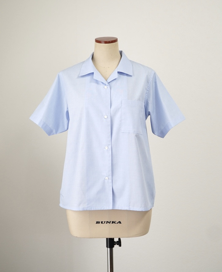 ラスト1枚【播州織】刷毛目　半袖オープンカラーシャツ