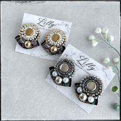 ビーズ刺繍ピアス/ゴールド/インド刺繍リボン/個性的/カジュアル/ビーズピアス イヤリング 3枚目の画像