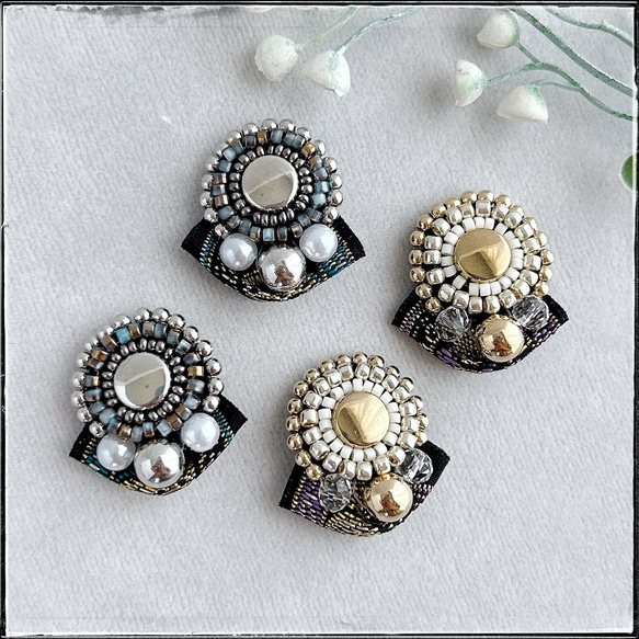 ビーズ刺繍ピアス/ゴールド/インド刺繍リボン/個性的/カジュアル/ビーズピアス イヤリング 5枚目の画像