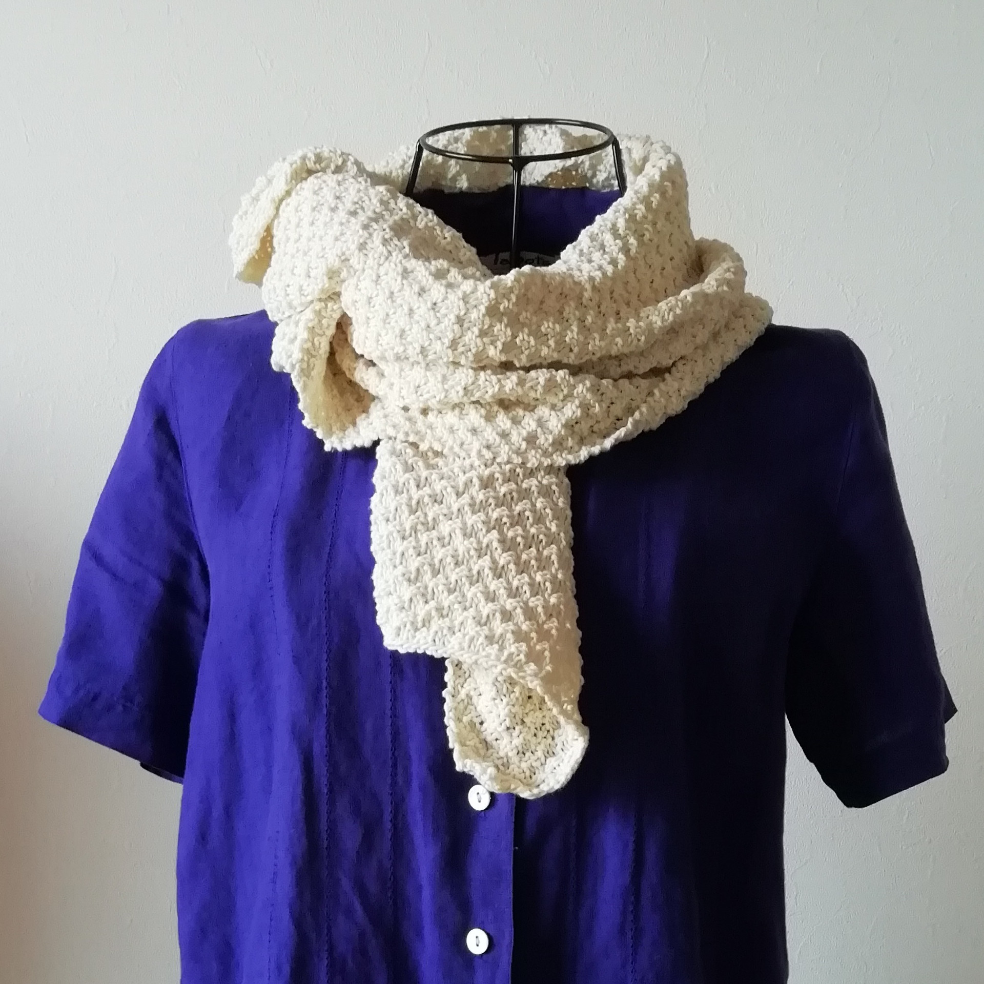 zm01-01 ストール ハンドニット オフホワイト コットン 春・夏・秋 敏感肌 ストレスフリー 綿100