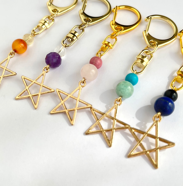 2色の選べる天然石と星のキーホルダー♡チャーム・携帯ストラップ変更