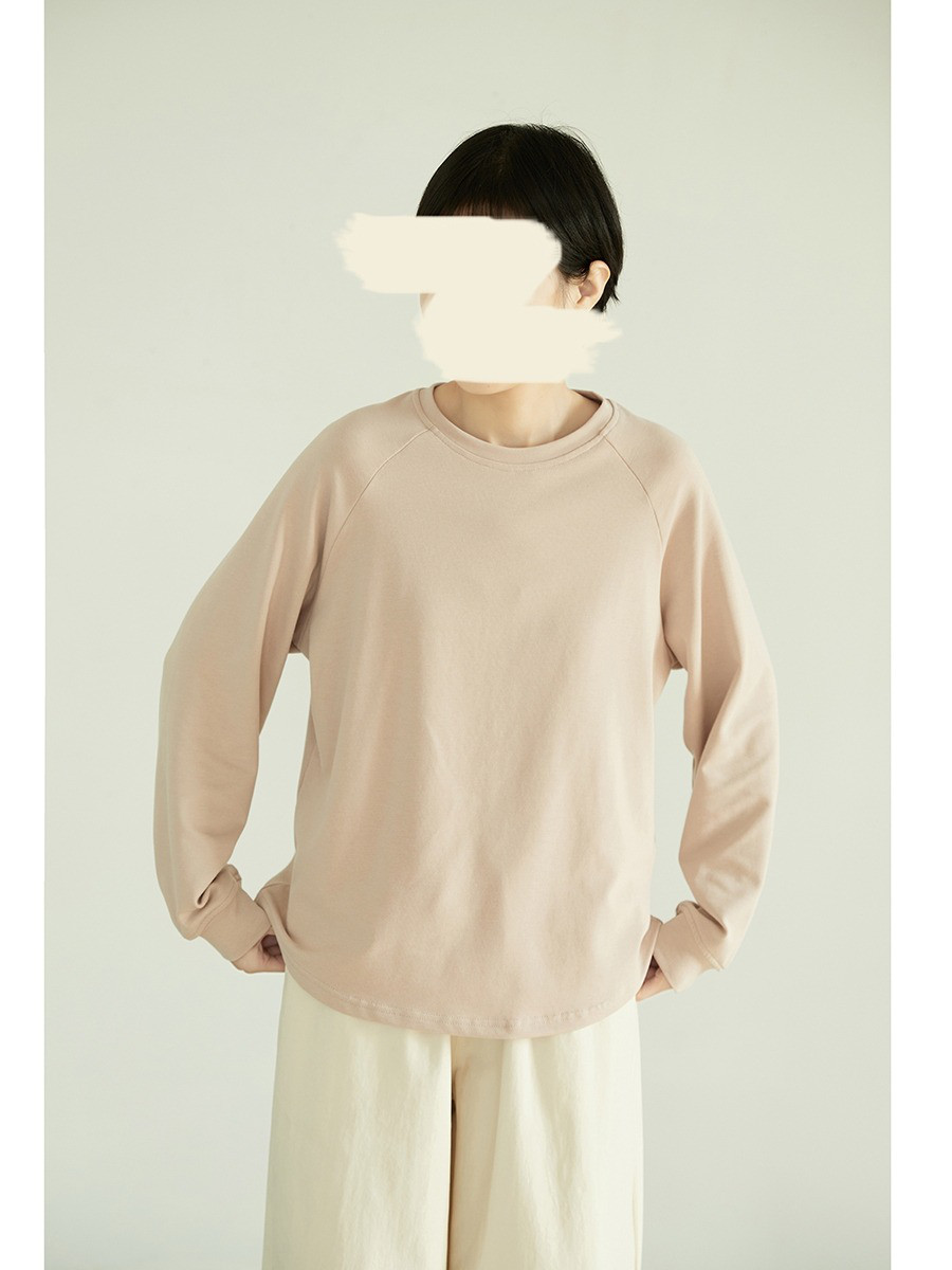 レディース綿素材Tシャツ クルーネック 長袖 カッティングデザイン