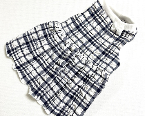 ハンドメイド♡犬服 タータンチェックのバルーンワンピース ◎犬服オーダー◎黄色系タータンチェック◎フリルスカート◎姫