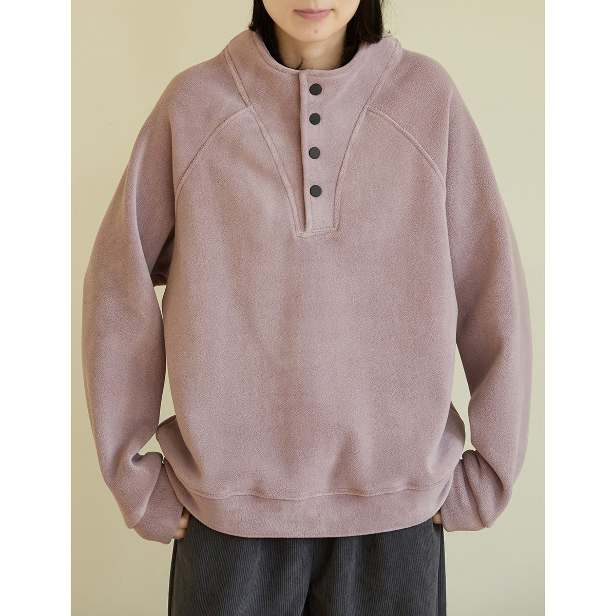 レディーススエードプルオーバー ハイネック 長袖 スウェット