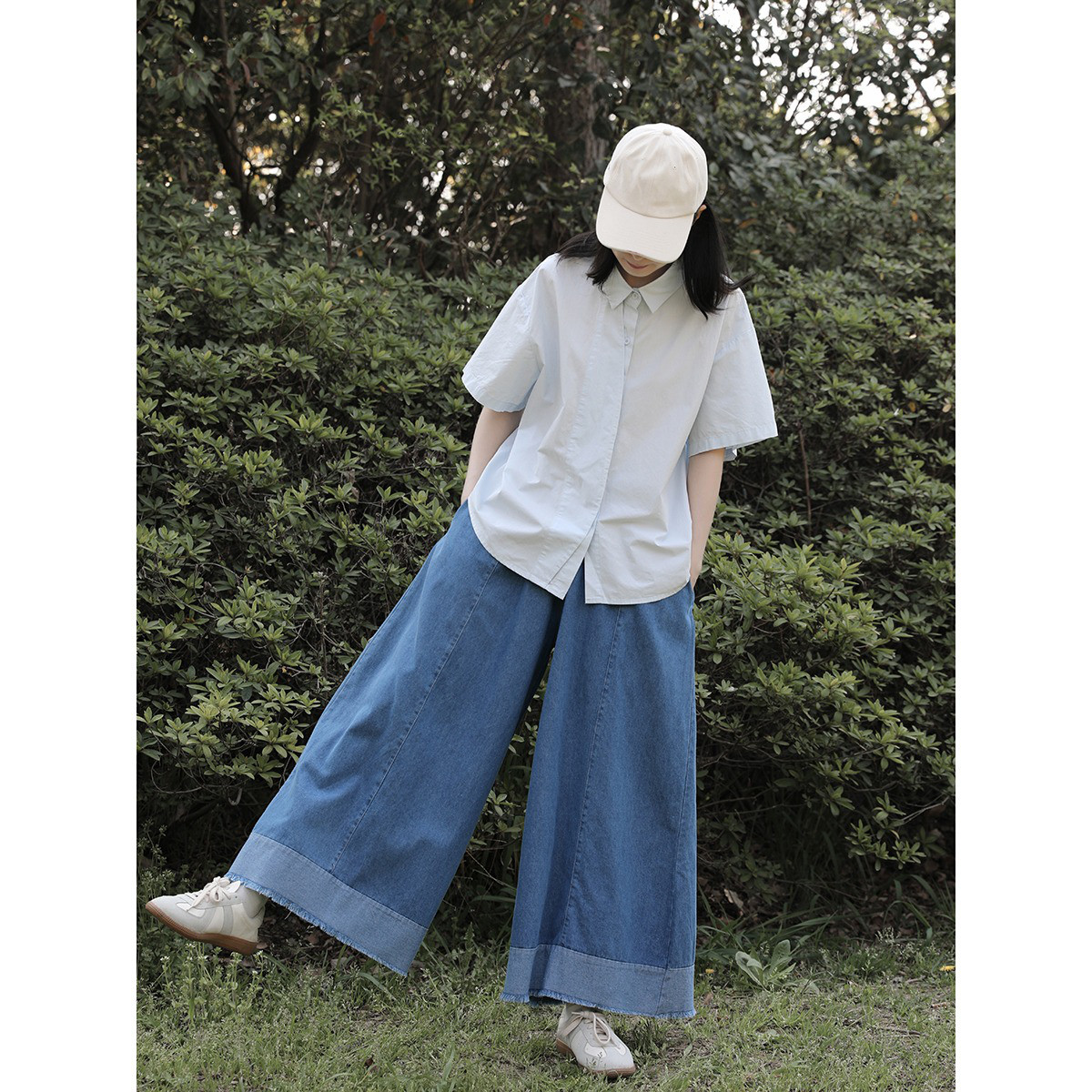 レディース綿素材カーゴパンツ ワイドパンツ 切り替えデザイン