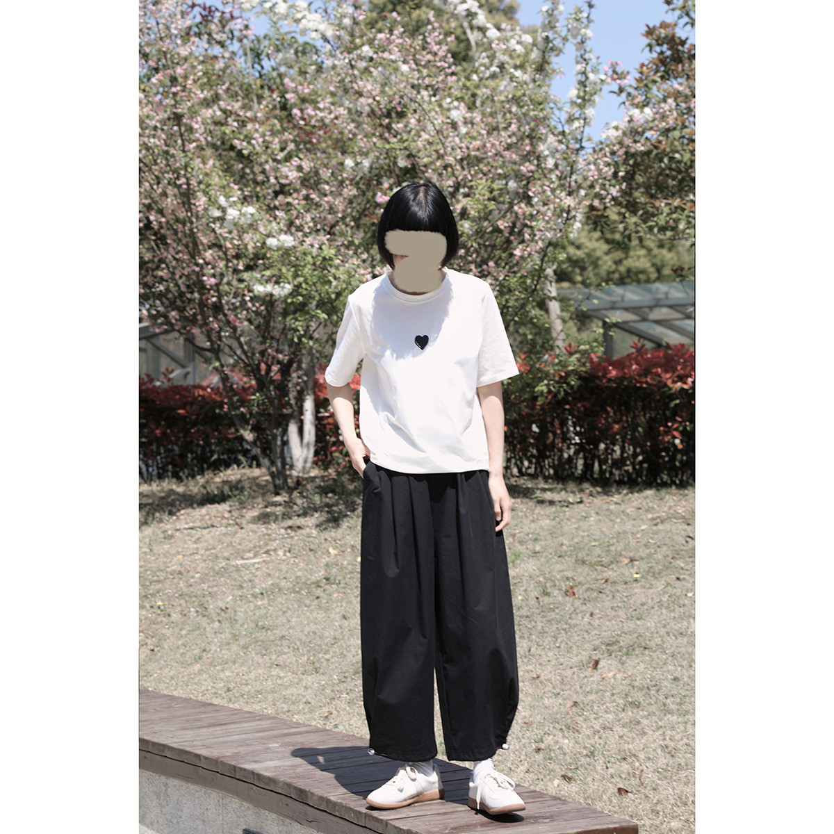 レディース綿素材パンツ ワイドパンツ 裾ゴム仕様