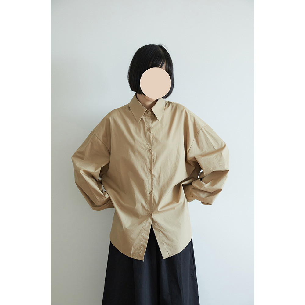 レディース綿素材シャツ クルーネック 長袖 バルーンスリーブ