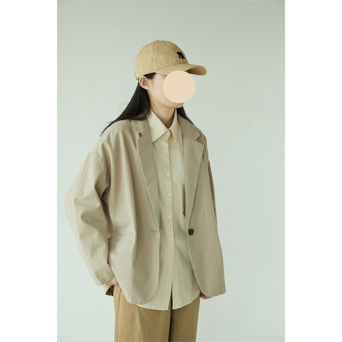 レディース綿素材ジャケット シングルボタン 長袖 ショート丈