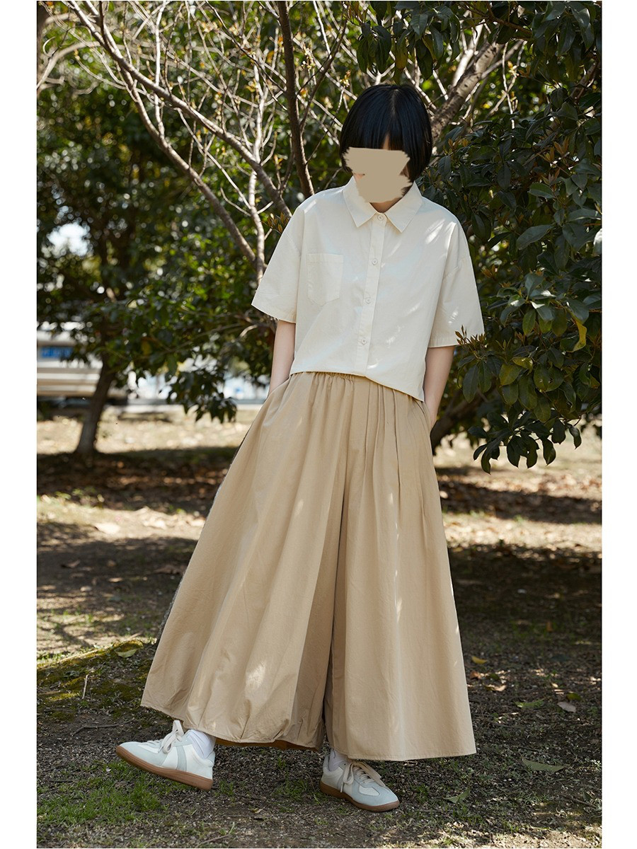 レディース綿素材パンツ ワイドパンツ アシンメトリーカッティング