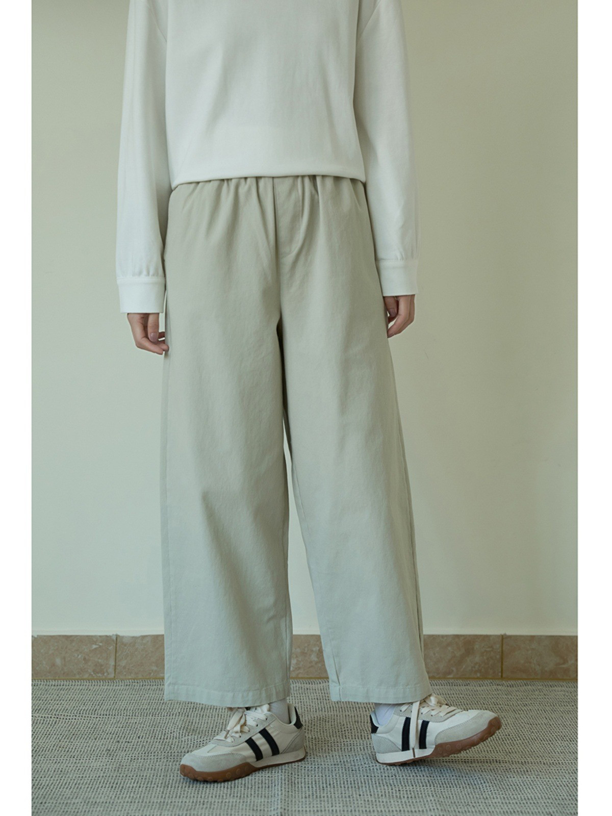 レディース綿素材ワイドパンツ ハイウエスト ストレート