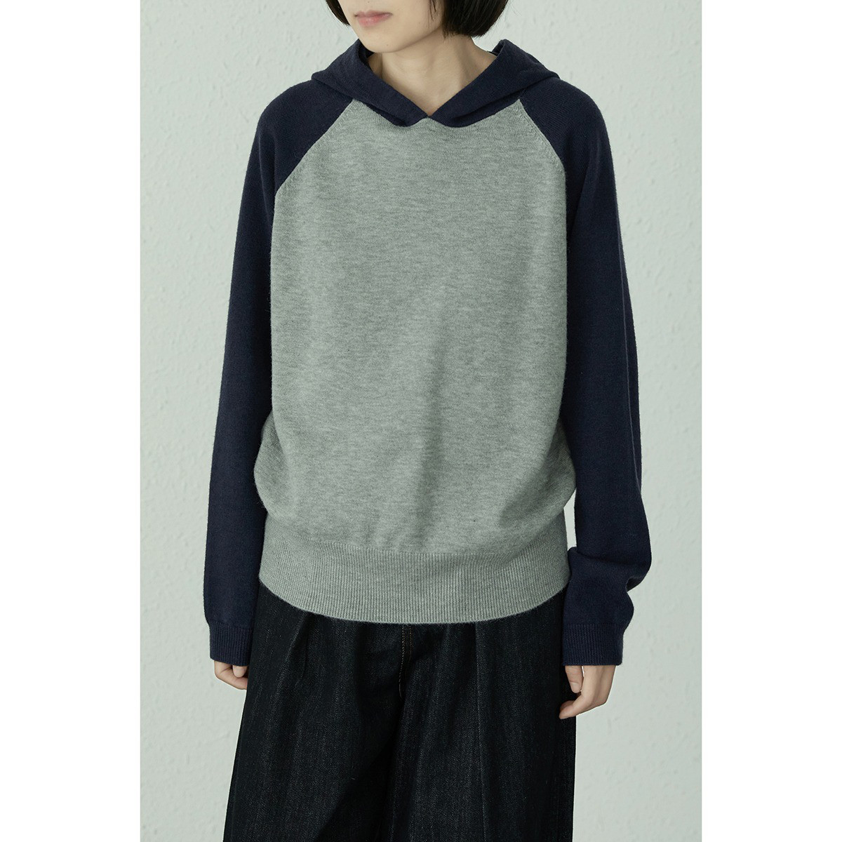 レディースニットトップス フード付き 半袖 ラグランスリーブ