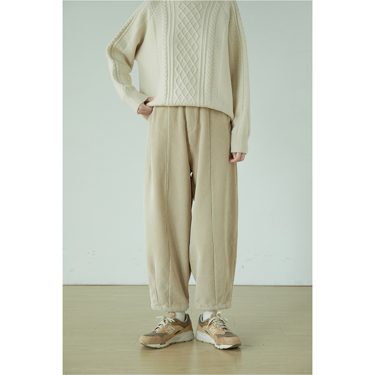 レディースコーデュロイパンツ 裏起毛 ハイウエスト ストレート