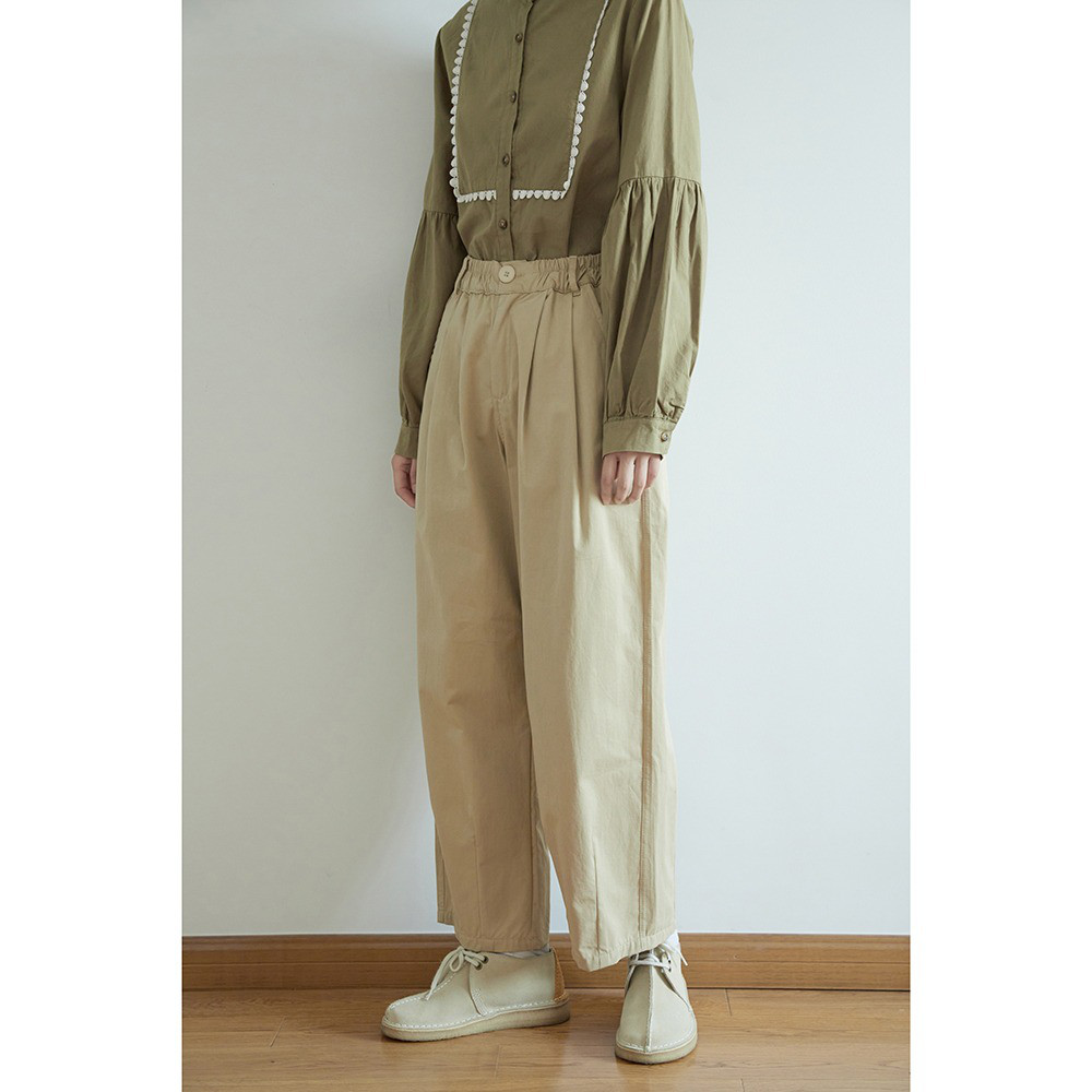 レディース綿素材パンツ ストレート カーゴカッティング 九分丈