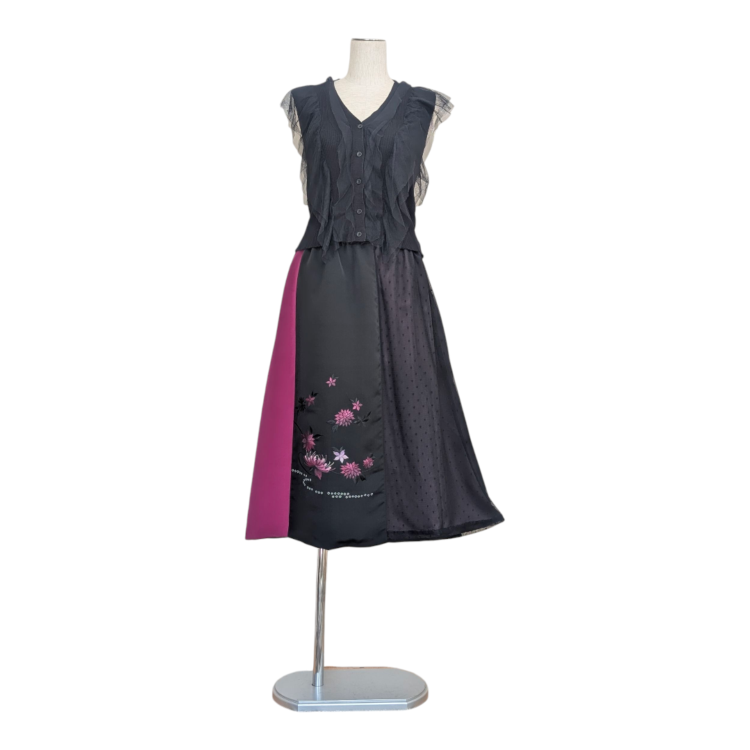 着物リメイクスカート：絵羽織刺繍花／2507s02