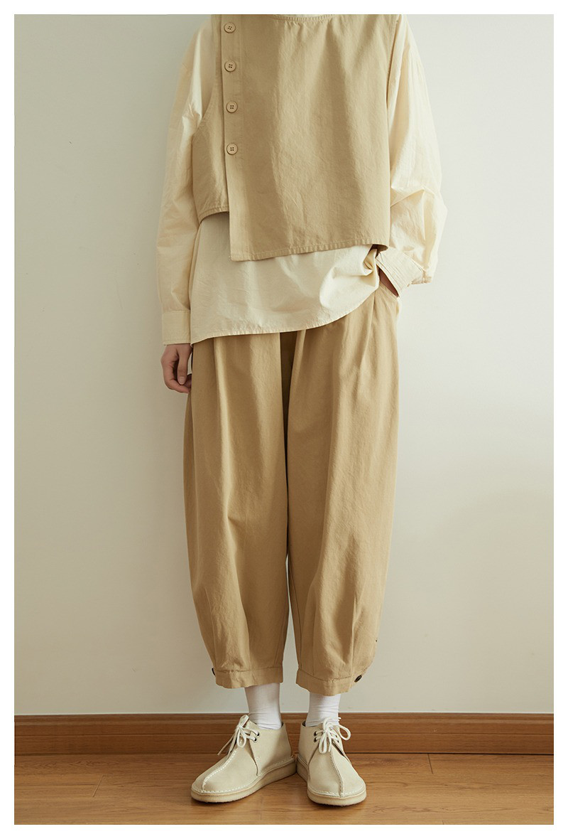 レディース綿素材パンツ バルーンシルエット 裾ゴム仕様 ワークカッティング