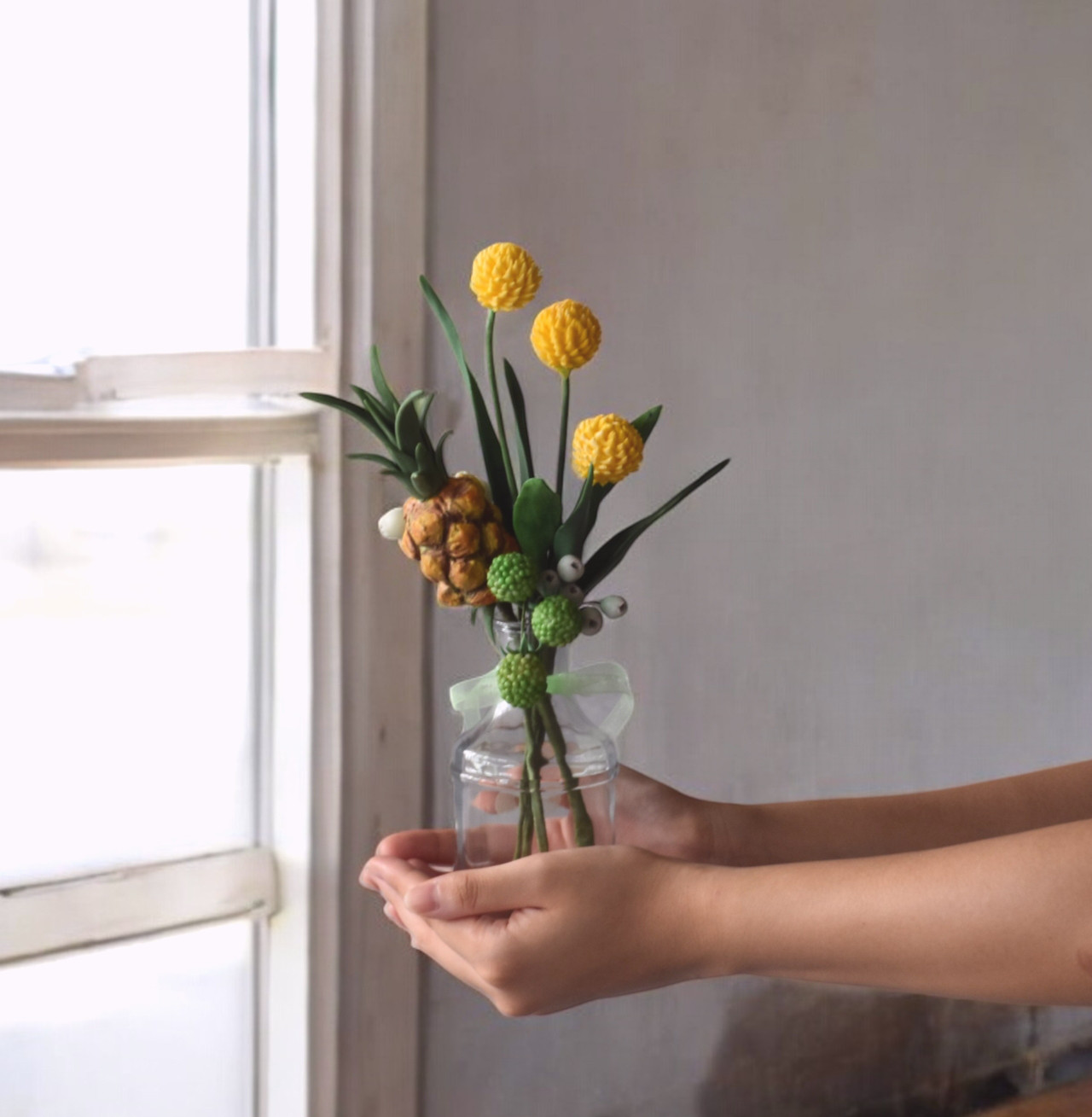 ◆粘土のお花◆　ミニパイナップル＆ビリーボタン（クラスペディア）P1263