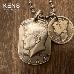 USAケネディハーフダラー銀貨1964年　ドッグタグネックレス USAケネディハーフダラー1964年銀貨 ドッグタグネックレス
