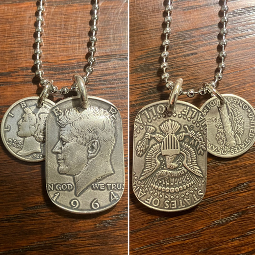 USAケネディハーフダラー1964年&マーキュリーダイム　ネックレス USAケネディハーフダラー1964年&マーキュリーダイム ネックレス
