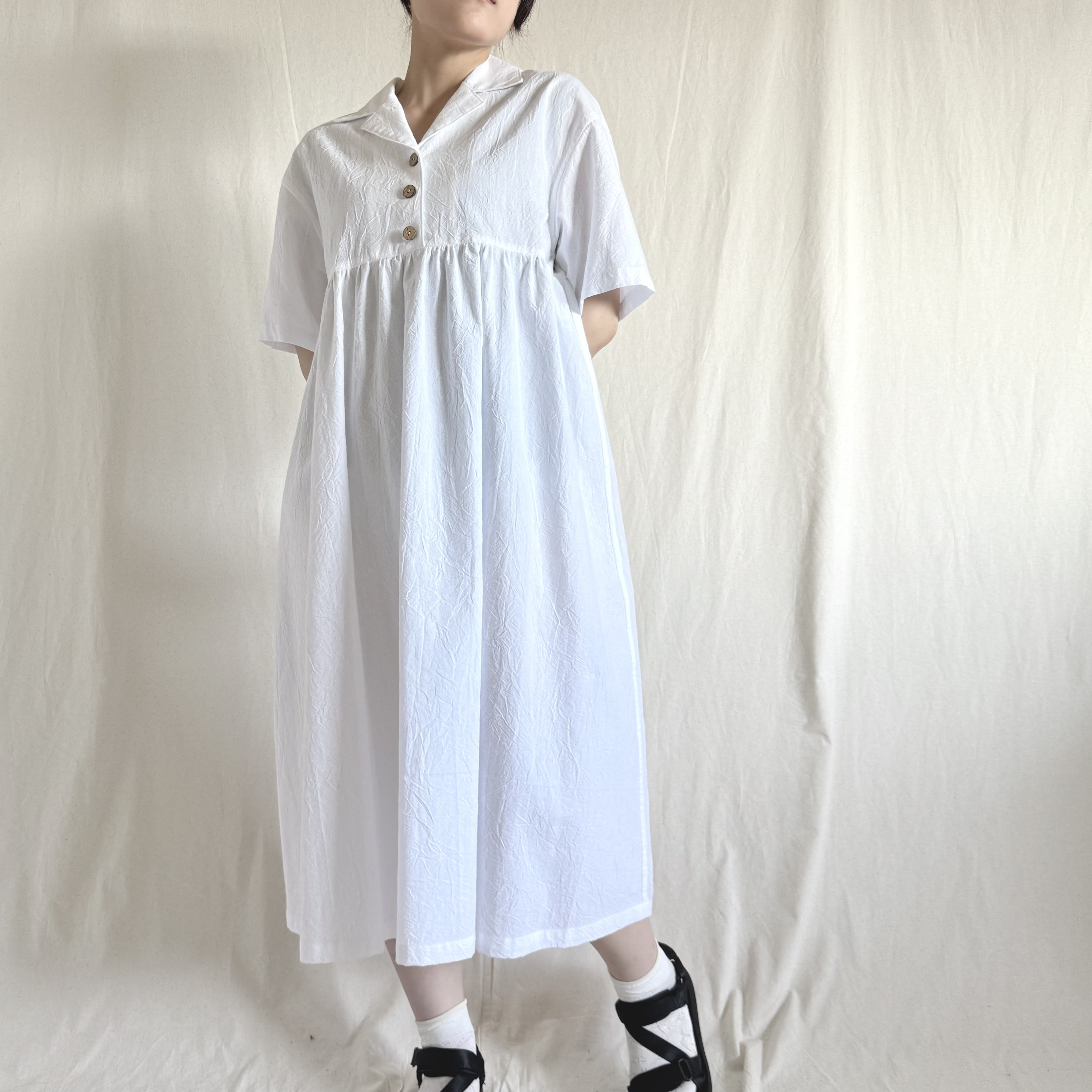 【オ－プンカラ－ワンピース】ホワイト