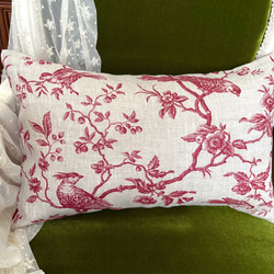 フランス　ヴィンテージ　トワル・ド・ジュイ クッションカバー クリーム色と赤 フランス ヴィンテージ トワル・ド・ジュイ クッションカバー クリーム