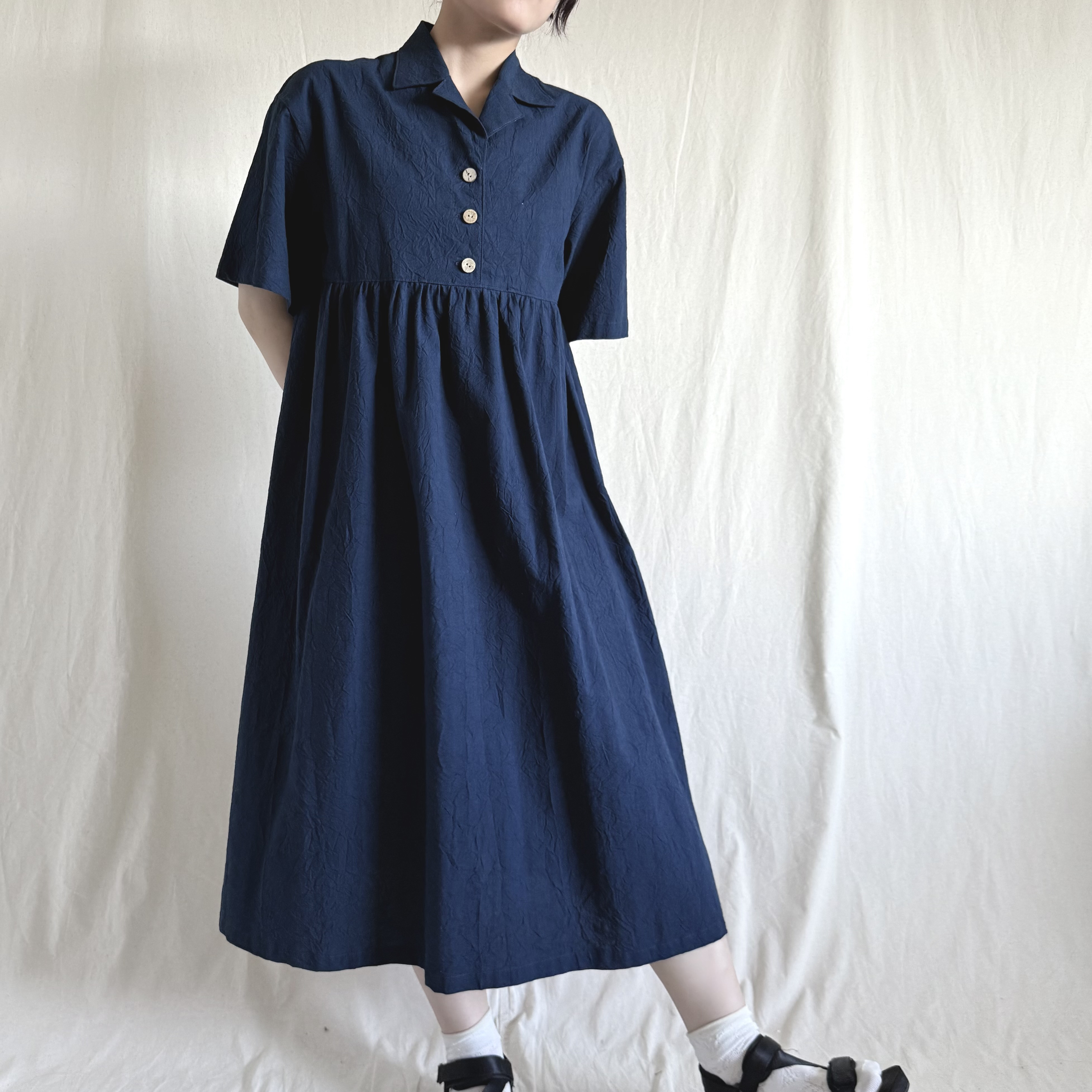 【オ－プンカラ－ワンピース】ネイビー