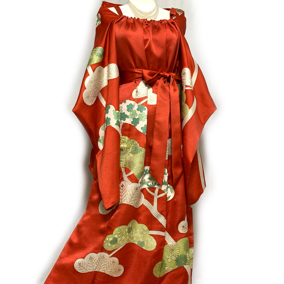 正絹】着物リメイク 豪華振袖ドレス&ボレロショールのセット／キャミ