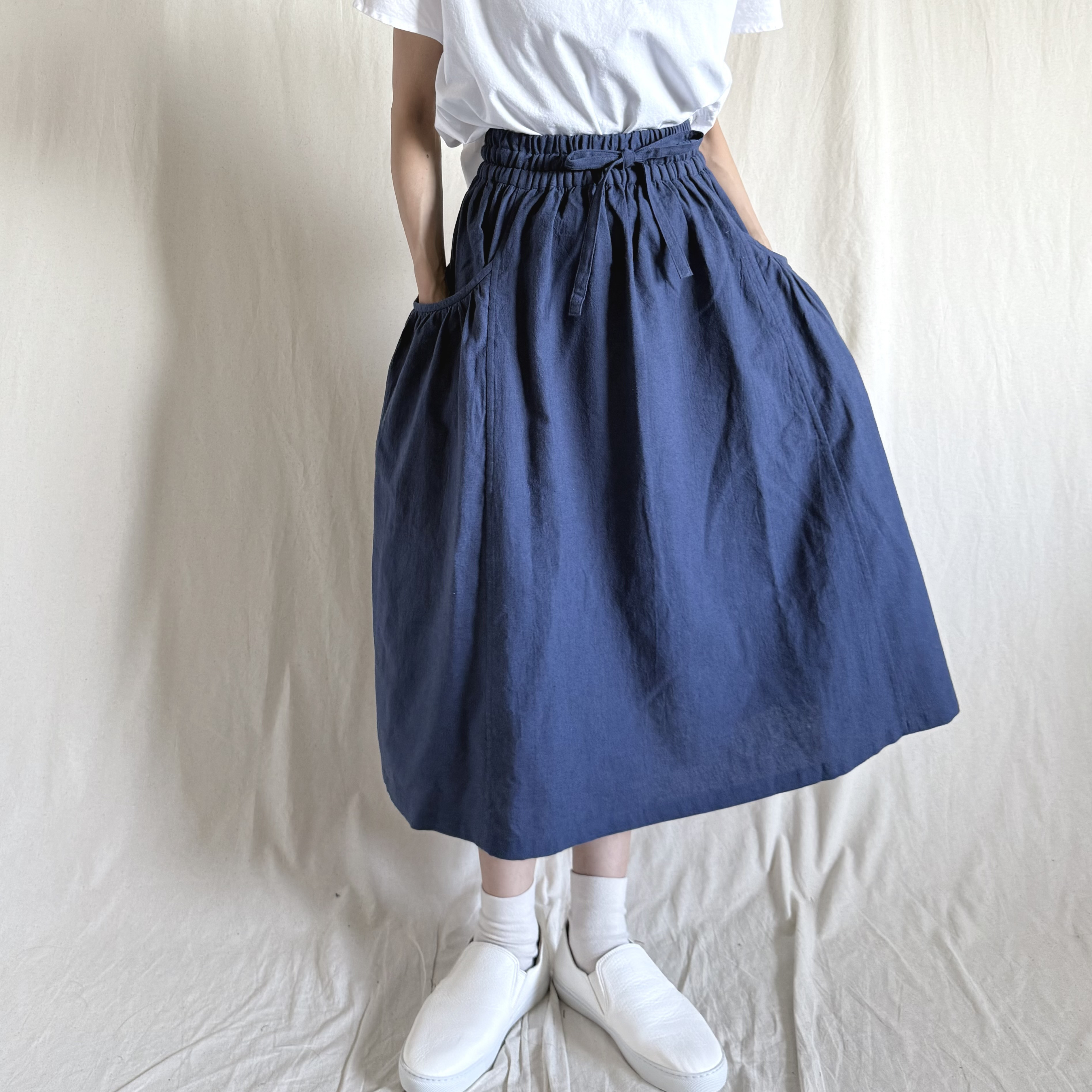 【ギャザーポケットスカート】ネイビー