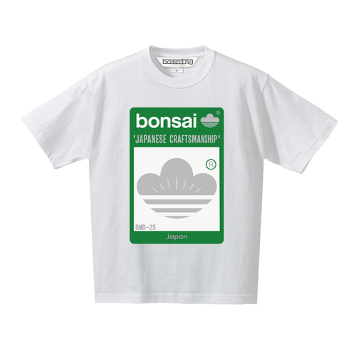 盆栽 和モダン ロゴTシャツ｜ストリート家紋風・グリーン×ホワイト