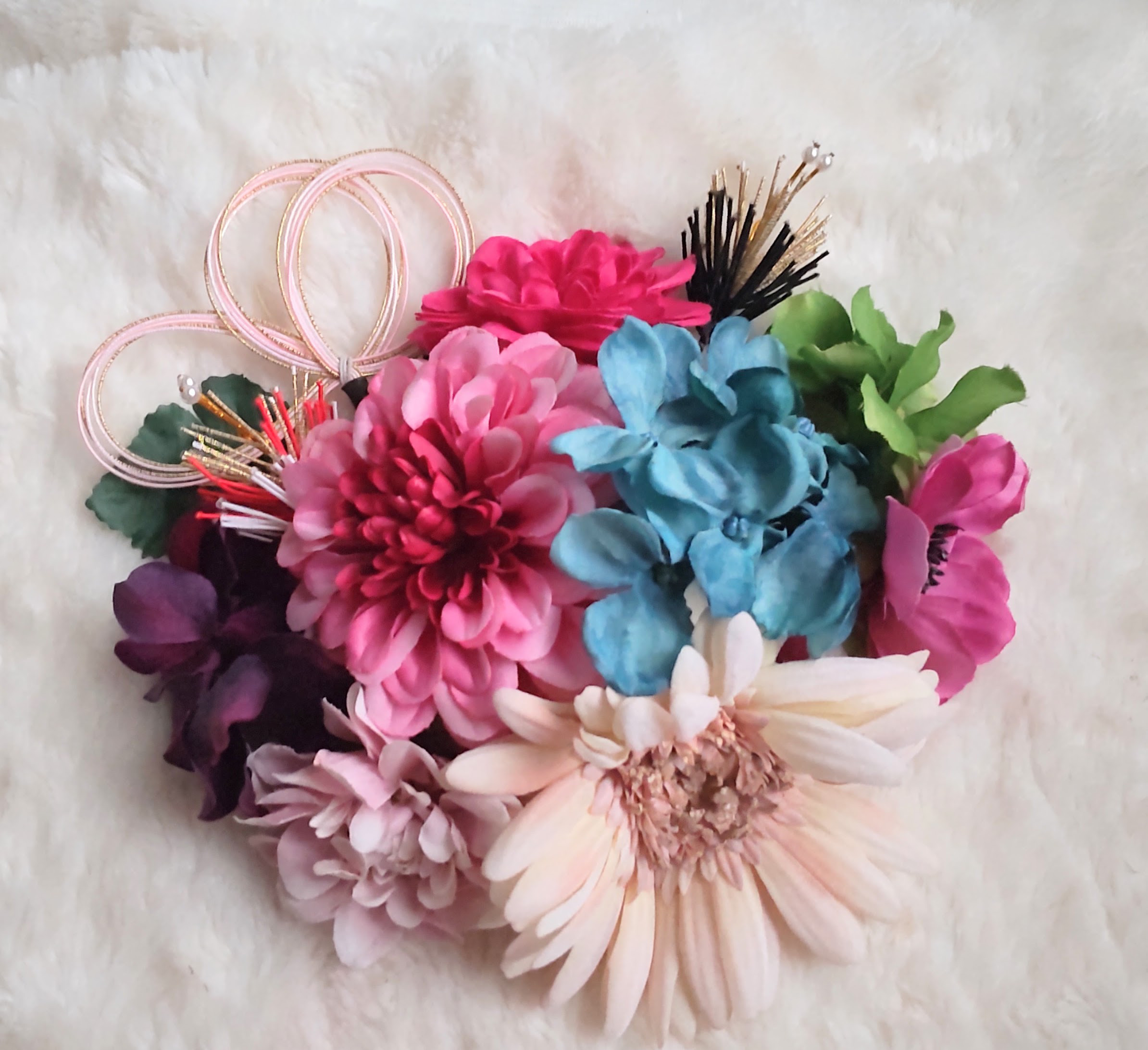 造花髪飾り　ジニア　ダリア　アジサイ　ガーベラ