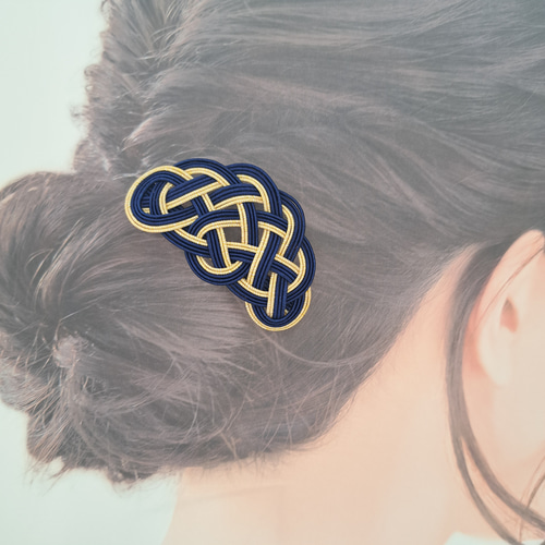 No.233 水引 髪飾り バレッタ ヘアクリップ 水引 ✽ バレッタ 松結び 〖紺・藍 ネイビー〗 軽量 和風 髪飾り ヘア