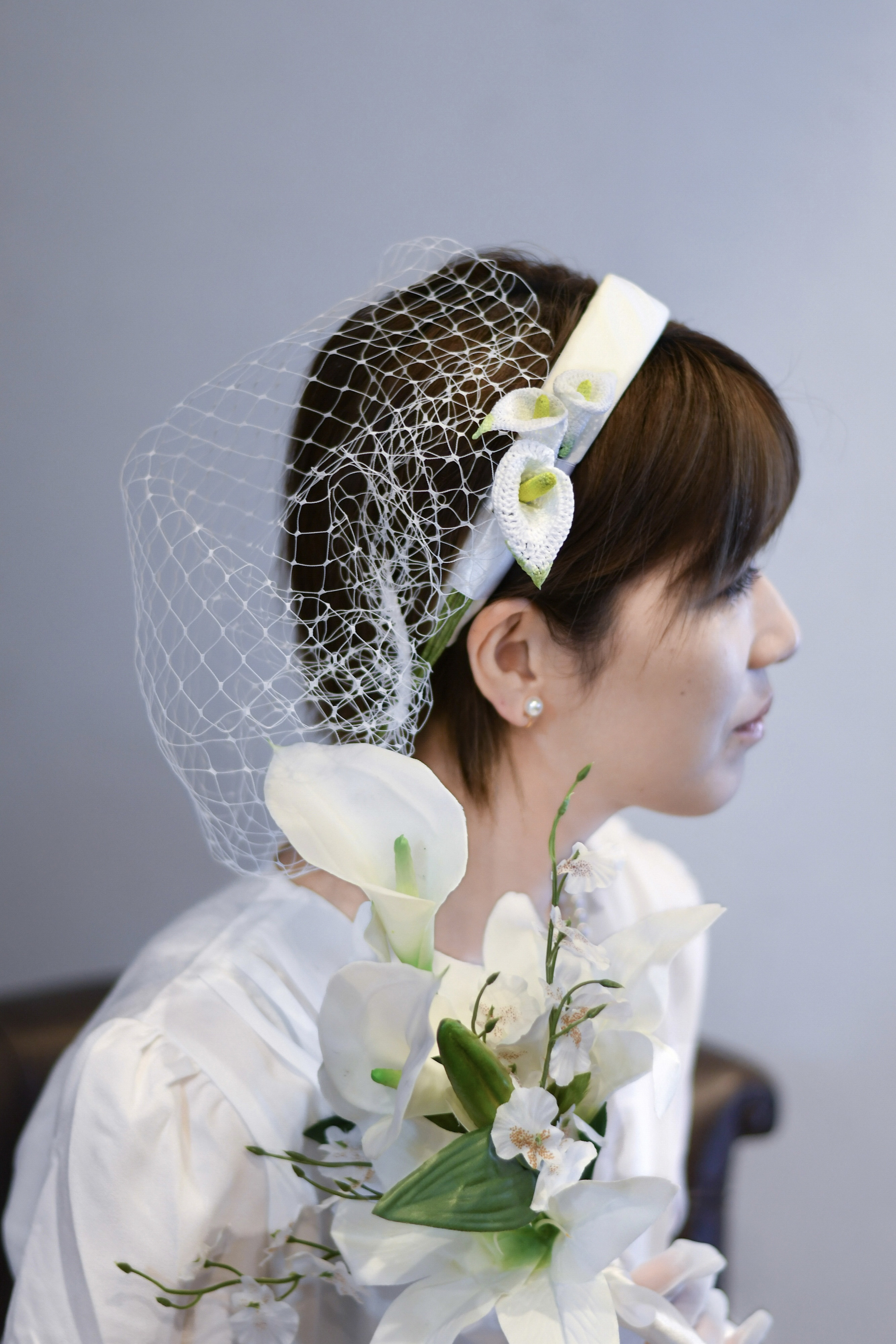 【受注制作15日】ヘッドカチューシャ　カラーを束ねて（白）　手編み　レース編み　　ヘッドドレス　ウェディング 8,360円