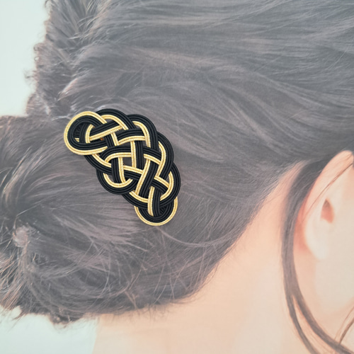 水引 ✽ バレッタ 松結び 〖黒 ブラック〗 軽量 和風 髪飾り