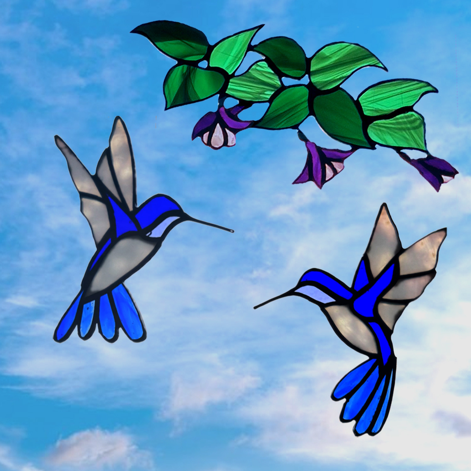 ステンドグラス サンキャッチャー『Hummingbird～瑠璃色のハチドリ