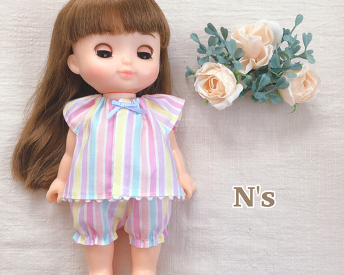 26cmドール用 ゆめかわストライプパジャマ ソランちゃん レミンちゃん