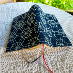 現在受注製作 （和装に良く合う 本藍染布 刺し子： 全面麻の葉文様