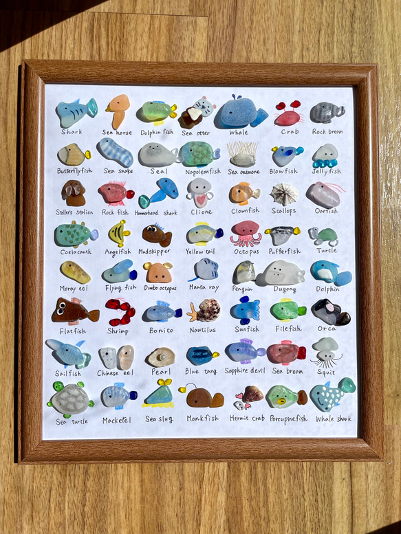 シーグラスアート☆No170図鑑 ギフト プレゼント インテリア 海の