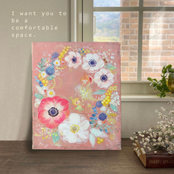 アネモネリース　　【原画/F3キャンバス/アクリル画】　インテリアアート 7枚目の画像