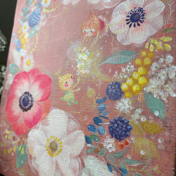 アネモネリース　　【原画/F3キャンバス/アクリル画】　インテリアアート 4枚目の画像