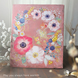 アネモネリース　　【原画/F3キャンバス/アクリル画】　インテリアアート 5枚目の画像