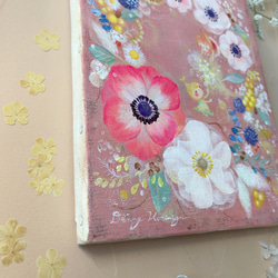 アネモネリース　　【原画/F3キャンバス/アクリル画】　インテリアアート 6枚目の画像