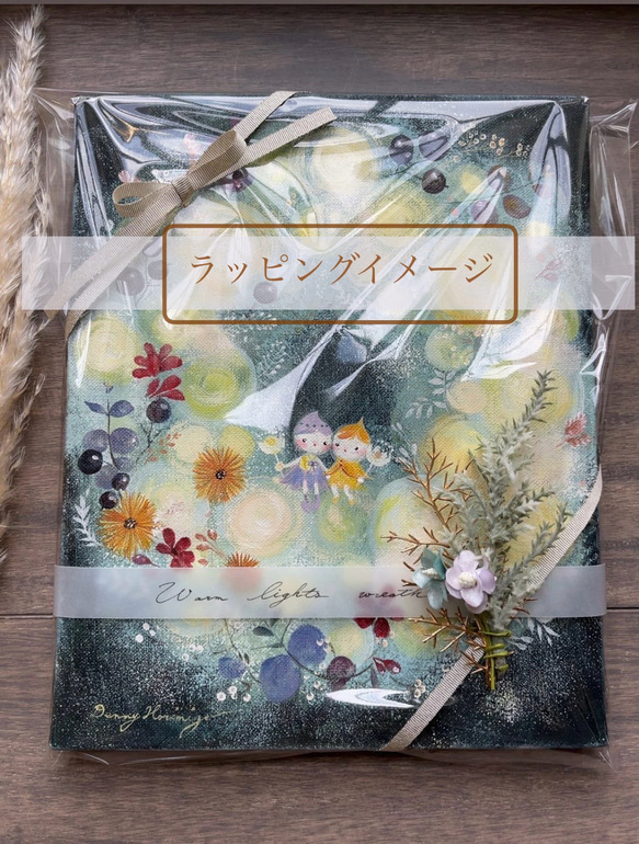 アネモネリース　　【原画/F3キャンバス/アクリル画】　インテリアアート 9枚目の画像