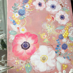 アネモネリース　　【原画/F3キャンバス/アクリル画】　インテリアアート 3枚目の画像