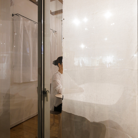 数限定150×120自然素材 麻 リネン100％ 間仕切りカーテン 「エブリスカイ 」 目隠し のれん ライトブルー 9枚目の画像