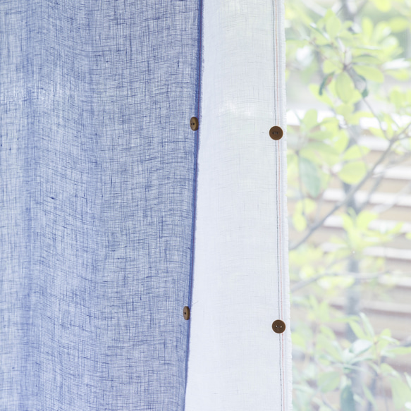 数限定150×120自然素材 麻 リネン100％ 間仕切りカーテン 「エブリスカイ 」 目隠し のれん ライトブルー 4枚目の画像