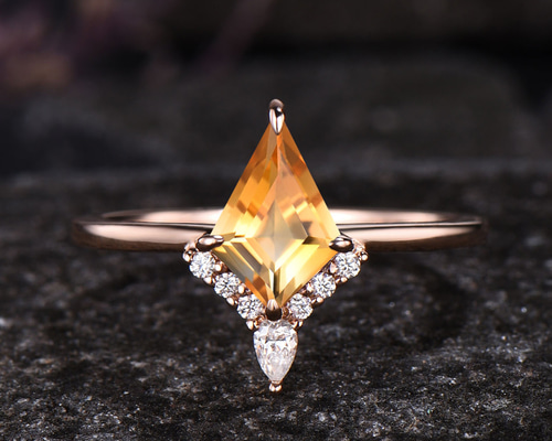 11月の誕生石天然シトリンリング ローズゴールドモアッサナイトリング