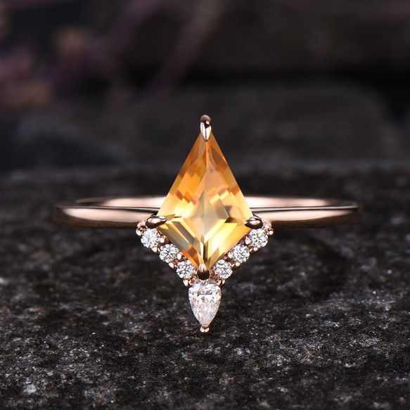 11月の誕生石天然シトリンリング ローズゴールドモアッサナイトリング