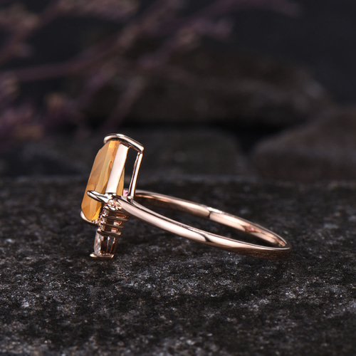 11月の誕生石天然シトリンリング ローズゴールドモアッサナイトリング