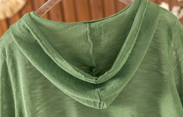 【夏用 薄手 大サイズ】レディース かさね着風 ジャージー麻 薄手 ニット半袖Tシャツ ゆったり フード付き カジュアル 9枚目の画像